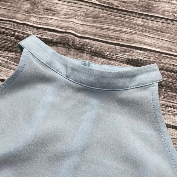 Forever 21 Halter Open Back Tank Top Button Closure Sheer Light Blue M Medium - Picture 5 of 12